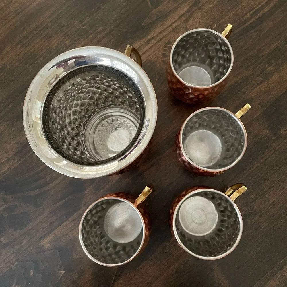 Hammered Copper Moscow Mule Pitcher and Mug Set